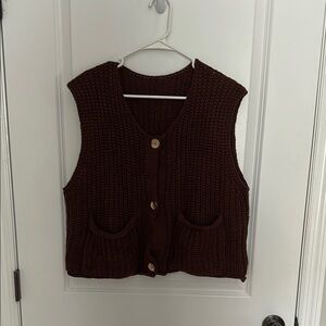 SHEIN Chocolate V-Neck Sweater Vest